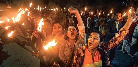 All Assam Students’ Union supporters protest against CAA in Guwahati. (File photo)