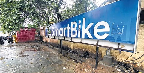 A damaged smart bike docking station in Egmore | R satish babu