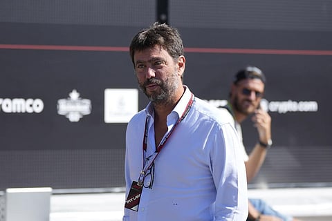Former Juventus president Andrea Agnelli arrives prior to the start a Formula 1 event at the Monza racetrack, in Monza, Italy, Sept. 10, 2022. (File Photo | AP)