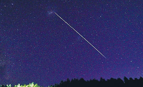 For representation, a trail of a group of SpaceX’s Starlink satellites.(Photo | File, AFP)