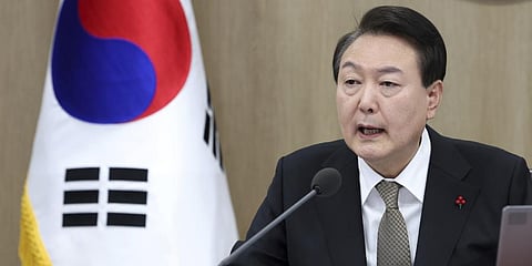 South Korean President Yoon Suk Yeol speaks during a cabinet council meeting at the presidential office in Seoul, South Korea, Tuesday, Dec. 27, 2022. (Photo | AP)