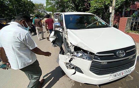The car of additional chief secretary that was involved in the accident. (Photo | R Satish Babu, EPS)