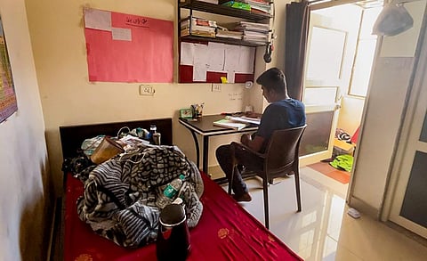 A NEET aspirant studying at a hostel in Kota's coaching hub. (Photo | PTI)