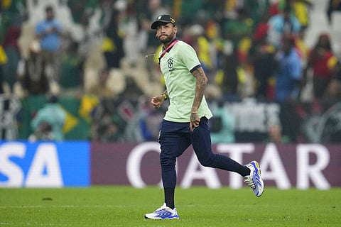 Brazil's Neymar applauds fans at the end of the World Cup group G soccer match between Cameroon and Brazil, at the Lusail Stadium in Lusail, Qatar | AP