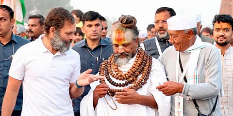 Congress leaders Rahul Gandhi and Digvijaya Singh during the party's 'Bharat Jodo Yatra. (Photo | PTI)