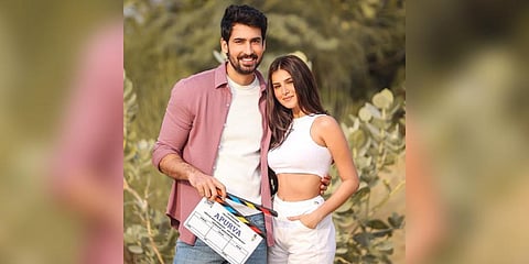 Actors Tara Sutaria and Dhairya Karwa at the shooting of 'Apurva'. (Photo | Tara Sutaria Instagram)