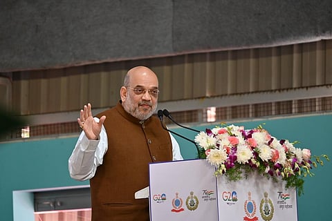 Union Home Minister Amit Shah during the inauguration of ITBP residential and non-residential complexes in Bengaluru on Saturday, Dec. 31, 2022. (Photo | Shashidhar Byrappa, EPS)