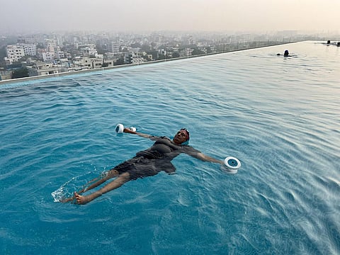 Vasundhara Devi, a doctor by profession, won three medals in State-level Masters Swimming Competition in the 80-plus category | express