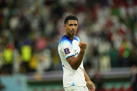 Jude Bellingham reacts at the end of the World Cup round of 16 fixture between England and Senegal, at the Al Bayt Stadium in Al Khor, Dec. 4, 2022. (Photo | AP)