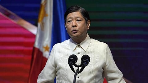 Philippine President Ferdinand Marcos Jr. gestures during a forum speech in Manila, Philippines, Oct. 5, 2022.