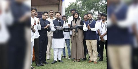 Union Minister Anurag Singh Thakur inaugurating country’s first Drone skilling and training e-learning platform at Garuda Aerospace in Chennai | Garuda Aerospace @ Twitter