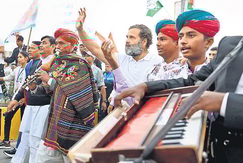 Rahul Gandhi during Bharat Jodo Yatra in Jhalawar, Rajasthan, on Tuesday. (Photo| Express)