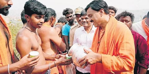 Former minister Gali Janardhana Reddy at Anjanadri Hills recently