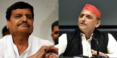 PSPL chief Shivpal Yadav (L), SP chief Akhilesh Yadav (File Photo | PTI)