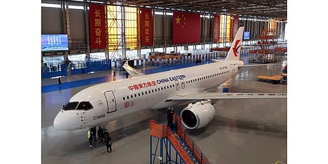 China's first domestically produced large passenger jet, before it is formally handed over to China Eastern Airlines in Shanghai. (Photo | AFP)