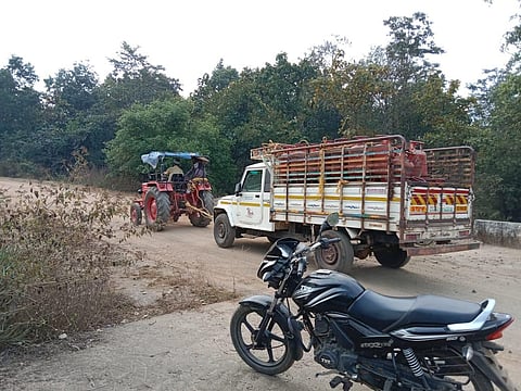 The pickup truck laden with LPG cylinders recovered from the Maoists in south Bastar.