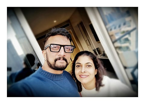 Actor Sudeep with his wife Priya( Photo | Twitter)