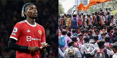 Manchester United star Paul Pogba shared a video alleging the 'Hindutva mob of harassing Muslim girls wearing Hijab to college in India'. (Photo | AP and PTI)