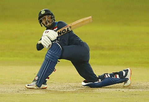 India's Ruturaj Gaikwad watches his shot during the second Twenty20 cricket match between Sri Lanka and India in Colombo. (File photo | AP)