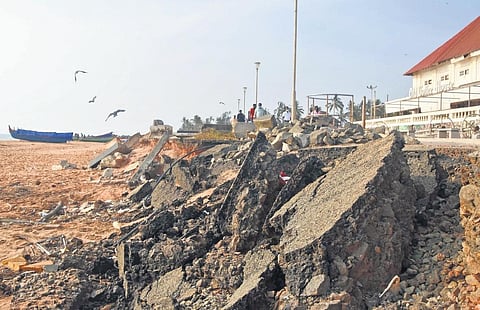 The beach battered by severe sea erosion and sea advancement has remained out of bounds for the public