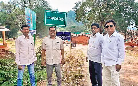 Officials from Andhra Pradesh at a village in Kotia panchayat. (Photo | Express)
