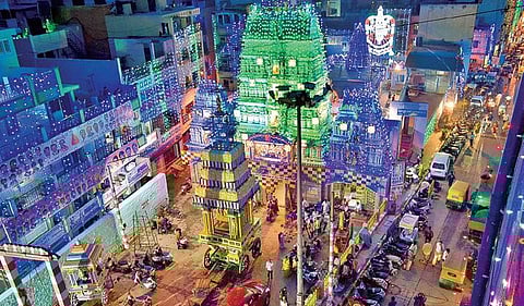 A file photo of the Dharmaraya Swamy Temple decked up for Karaga festival