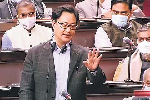 Union Law Minister Kiren Rijiju speaks in Rajya Sabha on Thursday | PTI