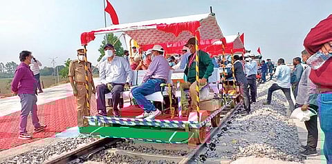 Senior railway officials reach Gajwel from Manoharabad on a special train to examine the works on Friday