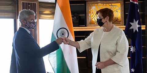 External Affairs Minister S Jaishankar with his Australian counterpart Marise Payne.(Photo | Twitter)