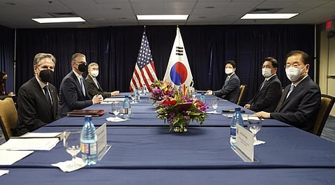 U.S. Secretary of State Antony Blinken meets with South Korean Foreign Minister Chung Eui-yong in Honolulu, Hawaii. (Photo | AP)