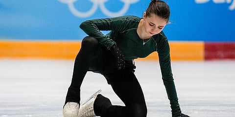 Kamila Valieva, of the Russian Olympic Committee, trains at the 2022 Winter Olympics on Monday, February 14, 2022, in Beijing. (Photo | AP)
