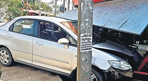 The car involved accident and (inset) Baker who died in the mishap. (Photo| EPS)