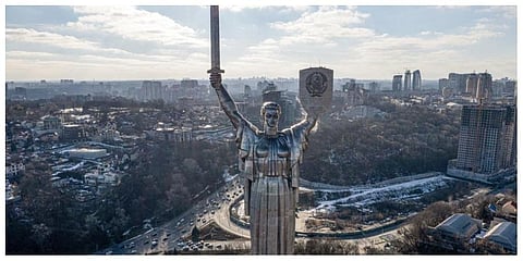 A view of Ukraine's the Motherland Monument in Kyiv on Sunday, February 13, 2022. (Photo: AP)