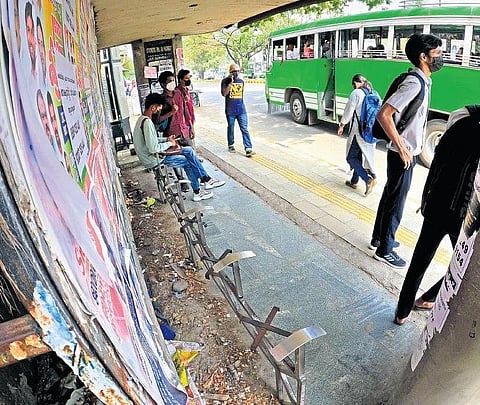 The main bus shelter near the High Court without any seat. The nearby shelters have also been demolished for renovation | Albin Mathew