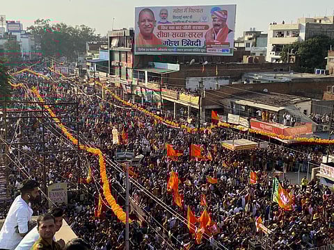 A BJP roadshow in Kanpur on Friday. (Photo | EPS)