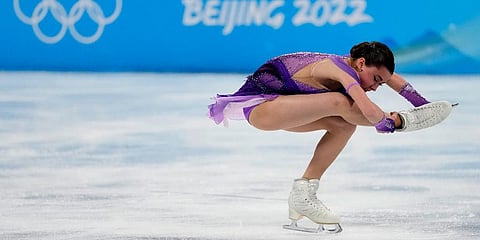 Kamila Valieva, of the Russian Olympic Committee,competes in the women's short program during the figure skating at the 2022 Winter Olympics, Tuesday, Feb. 15, 2022, in Beijing. (Photo | AP)