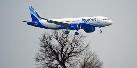 File photo of Indigo aircraft at Hubballi airport.(Photo | D Hemanth )