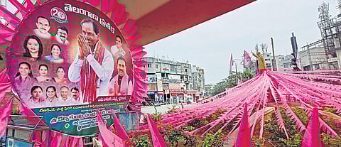 A road in Hyderabad filled with TRS banners. (Photo | RV K Rao, EPS)
