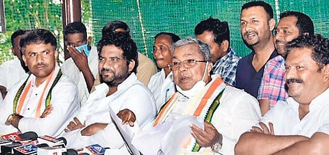 CLP leader Siddaramaiah at a press meet in Mysuru on Tuesday