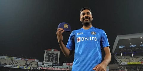 Indian cricketer Avesh Khan after receiving his maiden T20I cap (Photo | Twitter, BCCI)