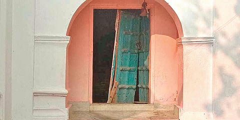 Broken main door of Lakshmi Varaha Jew Temple in Aul (Photo| Express)