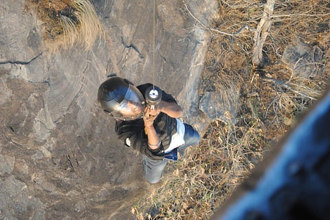 Nishank being rescued by an IAF chopper, Sunday, Feb 20, 2022. (Photo | IAF)