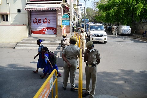 Policemen near a school in Bengaluru. (File Photo | Shriram BN)