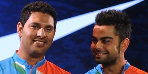Former India all-rounder Yuvraj Singh and Indian batter Virat Kohli. (File photo| AFP)