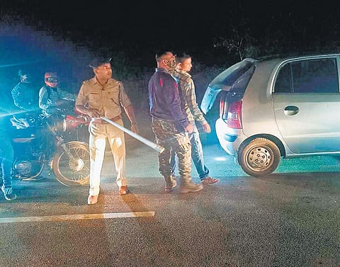 Police check vehicles in Boipariguda ahead of the polls on Thursday . ( Photo | EPS)