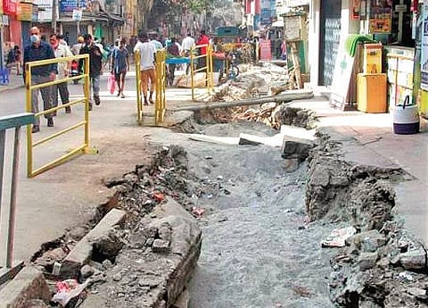 A stretch of Avenue Road dug up by civic agencies for Smart City works. (File Photo)