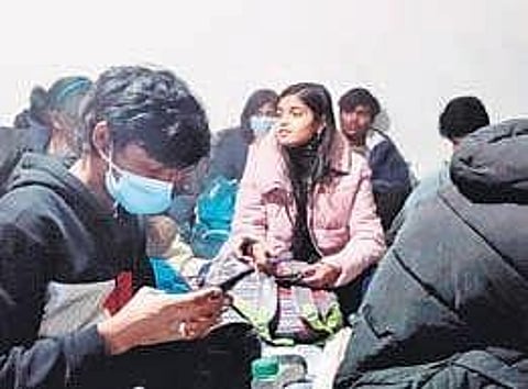 Indian students hide in a bunker at Oleksiivska in Ukraine. (Photo |EPS)