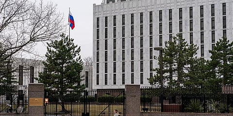 The Russian Embassy is seen in Washington. (Photo | AP)