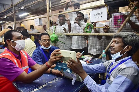 A vote counting centre at Pachaiyappa’s College in Chennai on Tuesday. (Photo | P Jawahar, EPS)