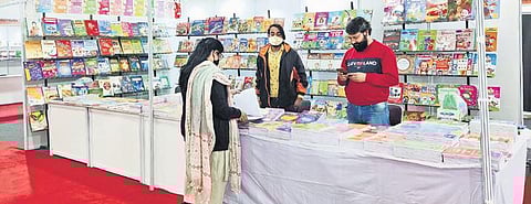 A few patrons at the Mindfuels stall at National Science Book Fair on Wednesday